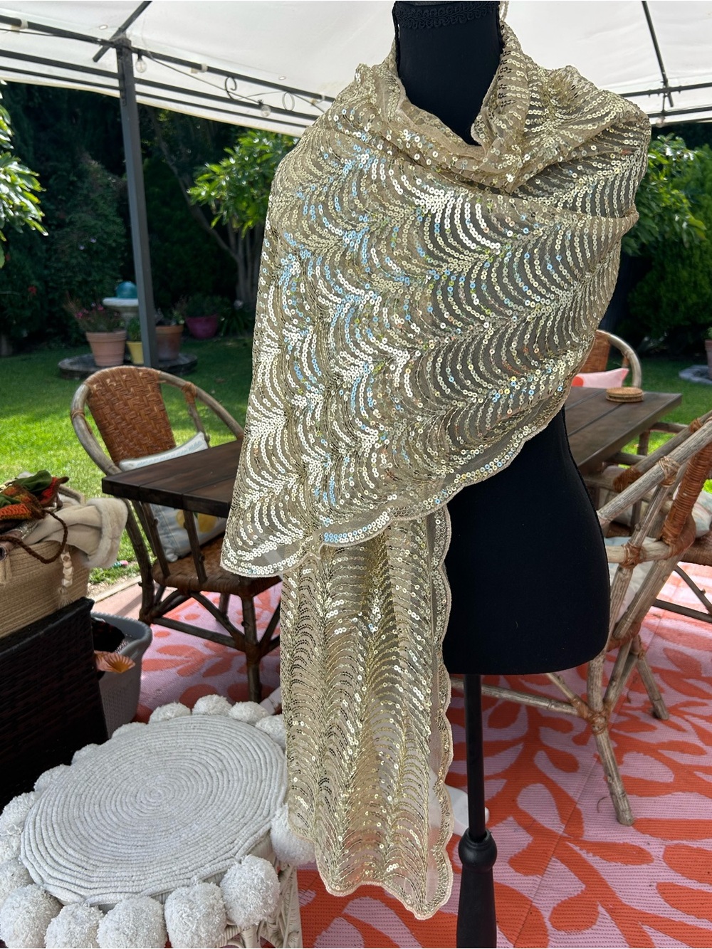 NWT Gorgeous Betsey Johnson gold sequined wrap/scarf